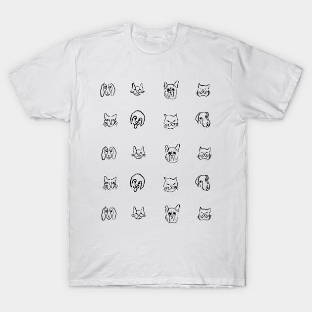 cats and dogs faces T-Shirt by Mobyyshop